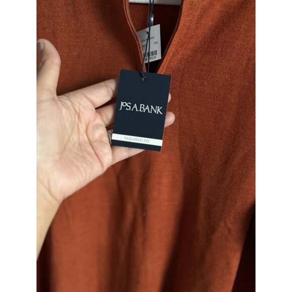 Jos A Bank Mens Merino Wool Tailored Fit 1/4 Zip Sweater Burnt Orange Size L NEW - Picture 9 of 12